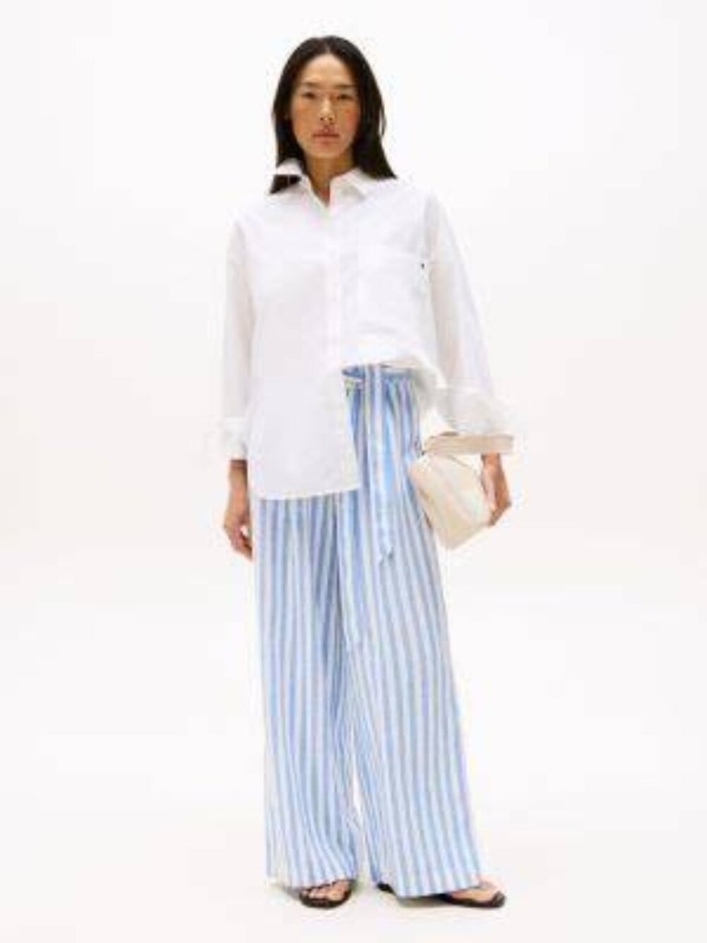 Blue and white stripes wide-leg pants